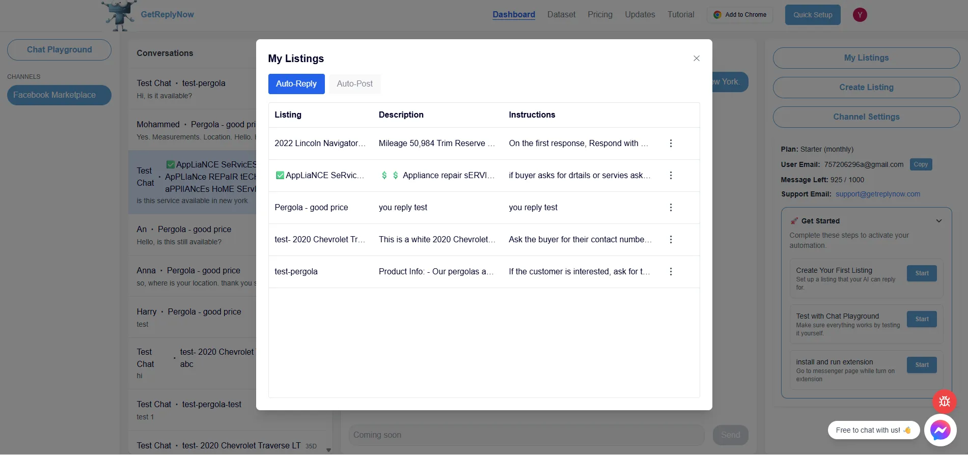 Managing Facebook Marketplace listings for auto reply