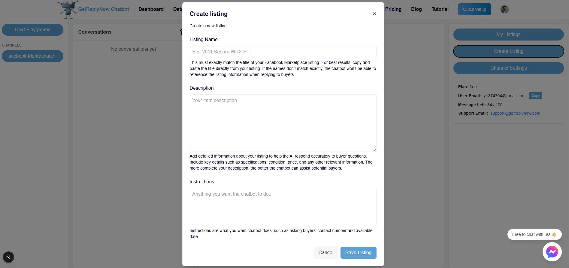 Create listing